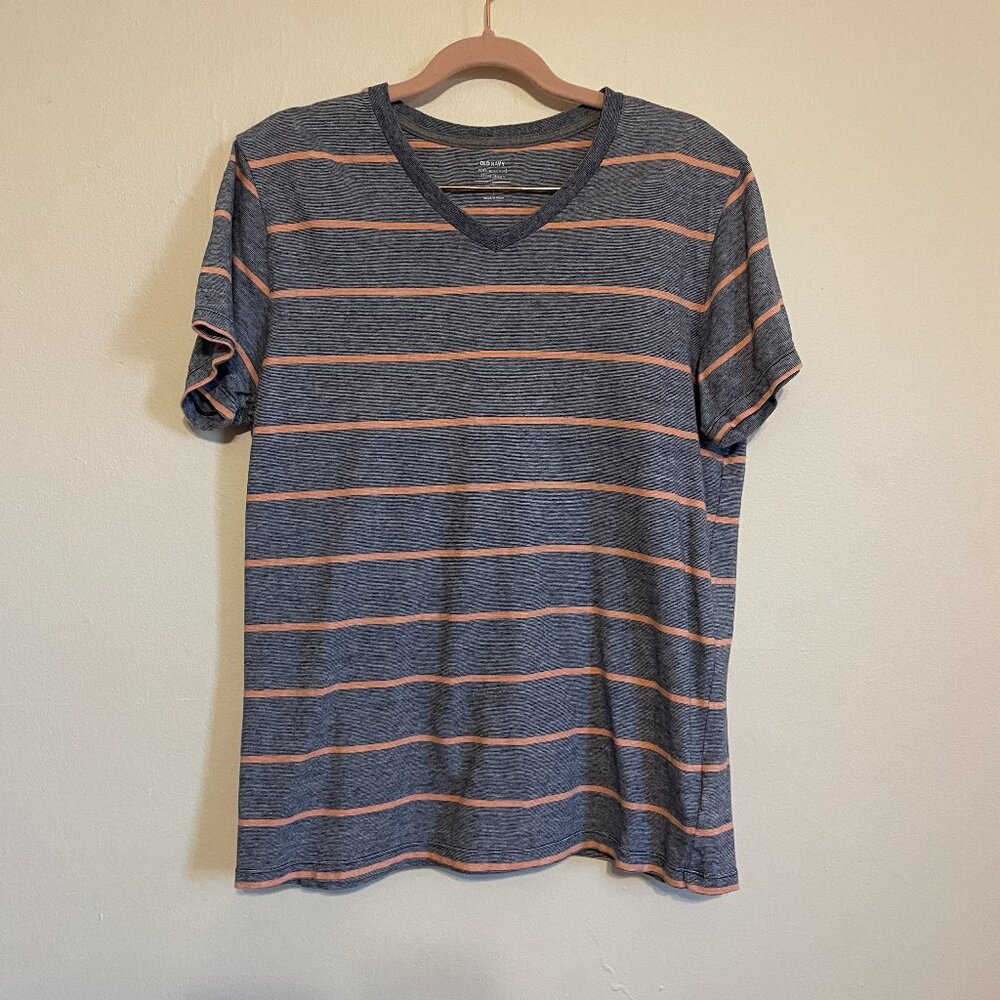 🔥 Old Navy | Blue/Light Orange Soft-Washed Striped V-Neck Tee Medium